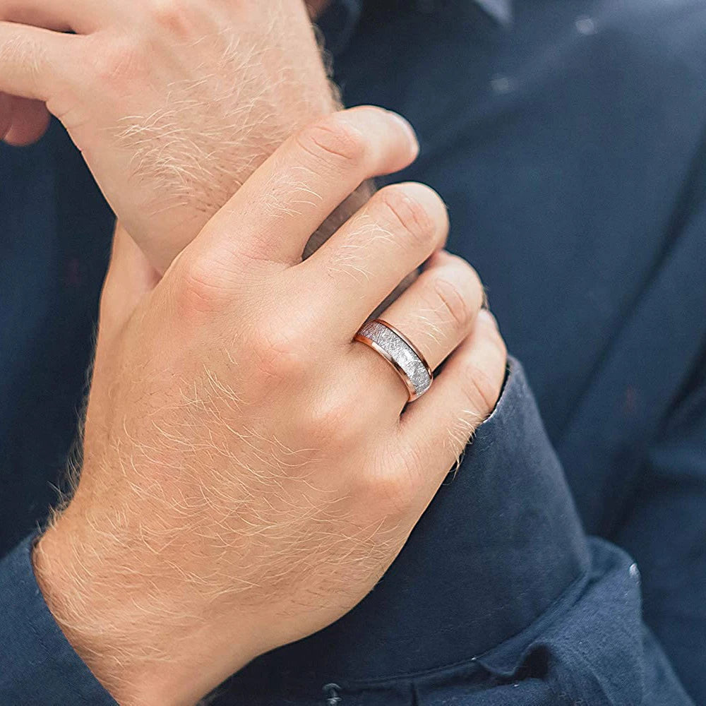 8mm Fashion Stainless Steel Men Jewelry Tungsten Carbide Ring Inlay Meteorite Wedding Bands for Women Jewelry Gifts