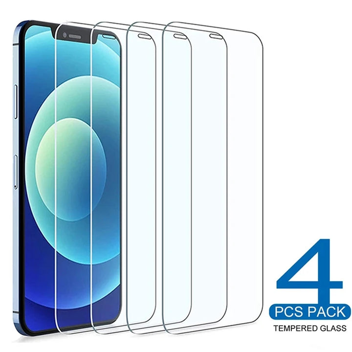 4PCS Protective Glass On For iPhone 17 16 15 14 13 12 11 Pro XR X XS Max Screen Protector For iPhone 7 8 6 Plus 12 13 Mini Glass