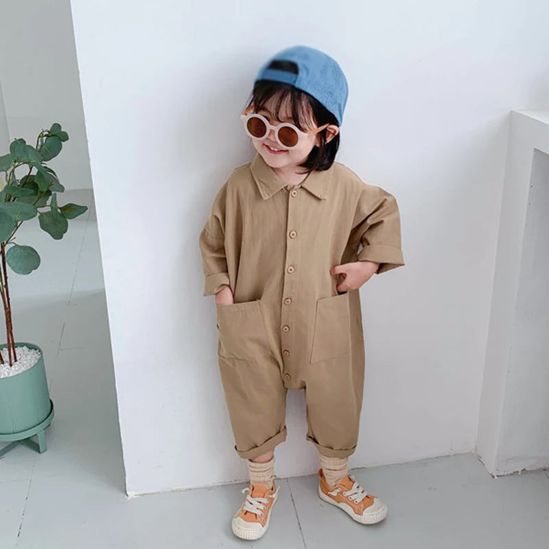 Children Clothing Jumpsuit 2026 Autumn New Boys Girls Casual Letter Tooling Denim Baby Kids Clothes Japanes & Korean Style 1-7 Y