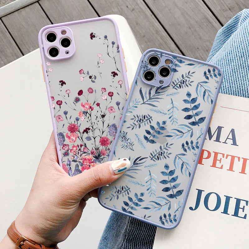 Hand Painted Phone Case For iPhone 17 16 15 X XS XR Flower Shockproof Case For iPhone 16 Plus 13 12 11 14 15 16 Pro MAX Cover