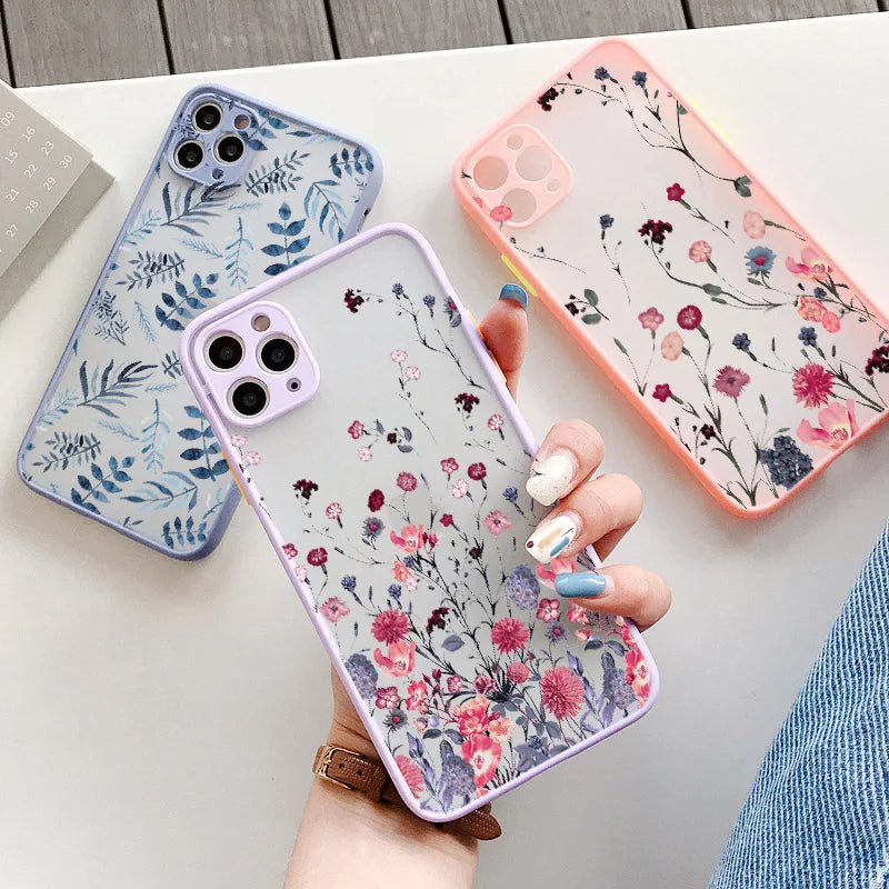 Hand Painted Phone Case For iPhone 17 16 15 X XS XR Flower Shockproof Case For iPhone 16 Plus 13 12 11 14 15 16 Pro MAX Cover