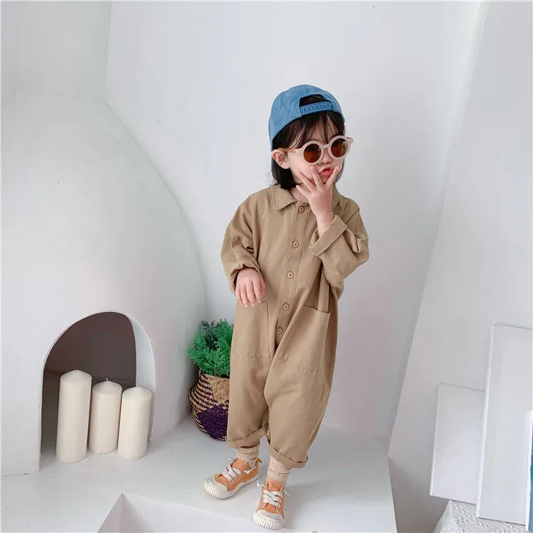 Children Clothing Jumpsuit 2026 Autumn New Boys Girls Casual Letter Tooling Denim Baby Kids Clothes Japanes & Korean Style 1-7 Y