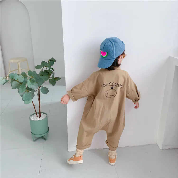 Children Clothing Jumpsuit 2026 Autumn New Boys Girls Casual Letter Tooling Denim Baby Kids Clothes Japanes & Korean Style 1-7 Y