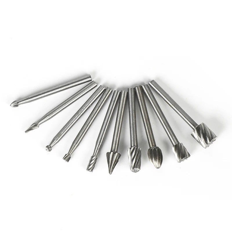 10PCS/Set HSS Rotary Burr Mill Cutter Routing Router Bit  Mini Drill Rotary Tool Accessories Woodworking Metalworking With Box