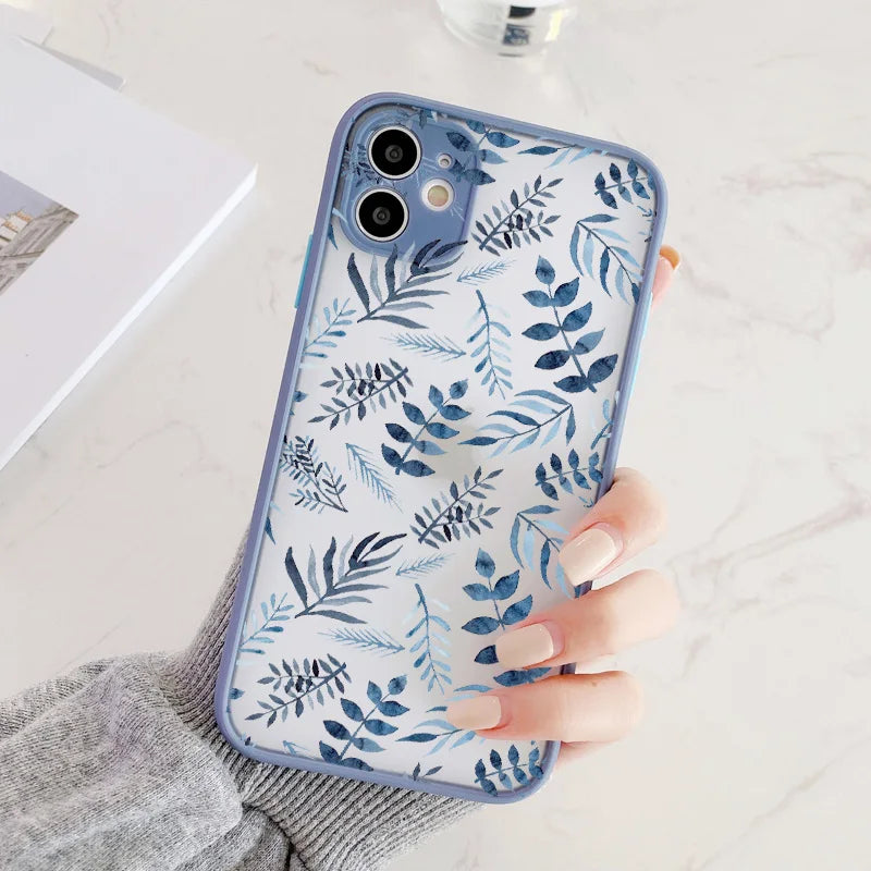 Hand Painted Phone Case For iPhone 17 16 15 X XS XR Flower Shockproof Case For iPhone 16 Plus 13 12 11 14 15 16 Pro MAX Cover