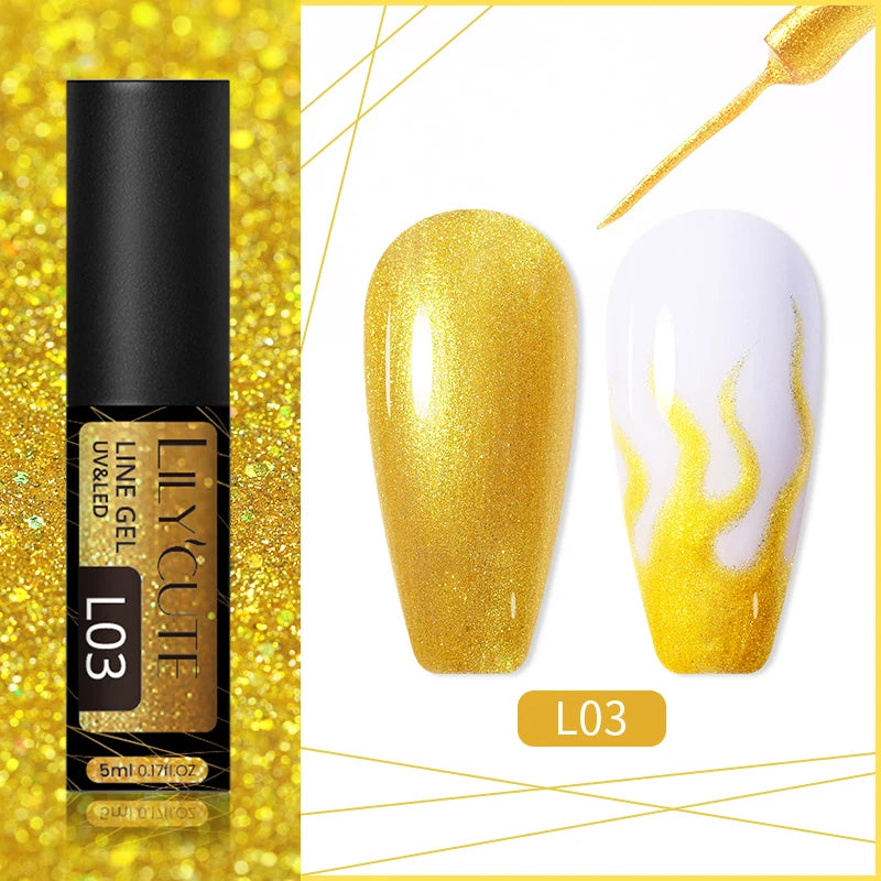 LILYCUTE 5ml Reflective Glitter Liner Gel Nail Polish Superflash Colorful Sparkling Graffiti Painting Stripe Pull Line Nail Gel