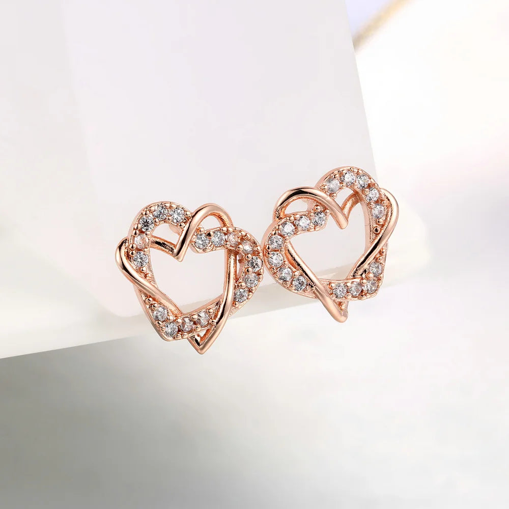 Love Heart Intertwined Stud Earrings for Women Rose Gold Color Crystal Earrings Wedding Engagement Jewelry For Bridal DFE030M