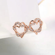 Love Heart Intertwined Stud Earrings for Women Rose Gold Color Crystal Earrings Wedding Engagement Jewelry For Bridal DFE030M