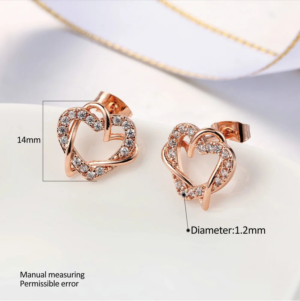 Love Heart Intertwined Stud Earrings for Women Rose Gold Color Crystal Earrings Wedding Engagement Jewelry For Bridal DFE030M