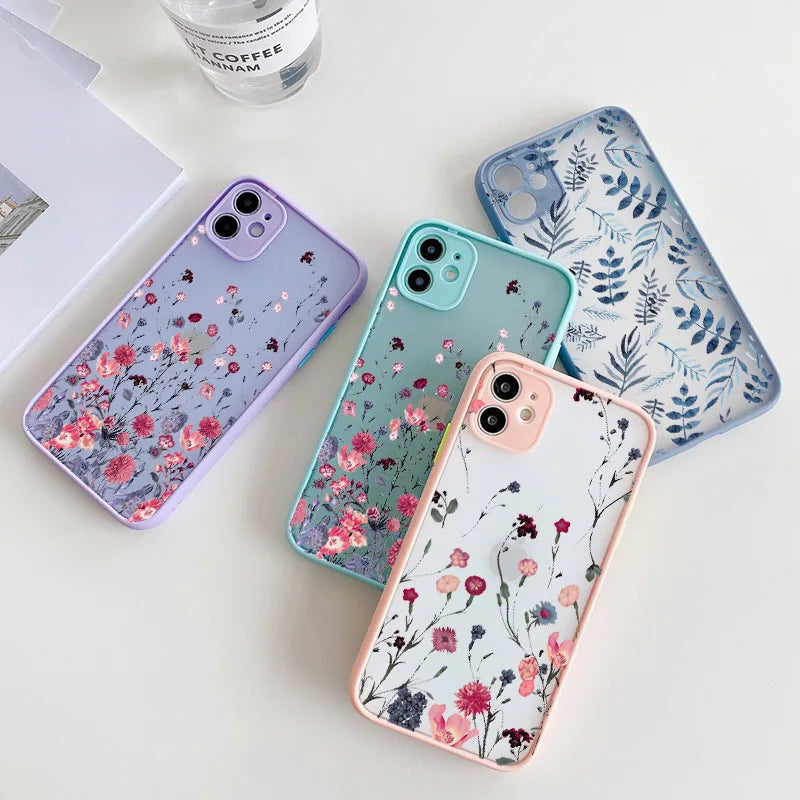 Hand Painted Phone Case For iPhone 17 16 15 X XS XR Flower Shockproof Case For iPhone 16 Plus 13 12 11 14 15 16 Pro MAX Cover