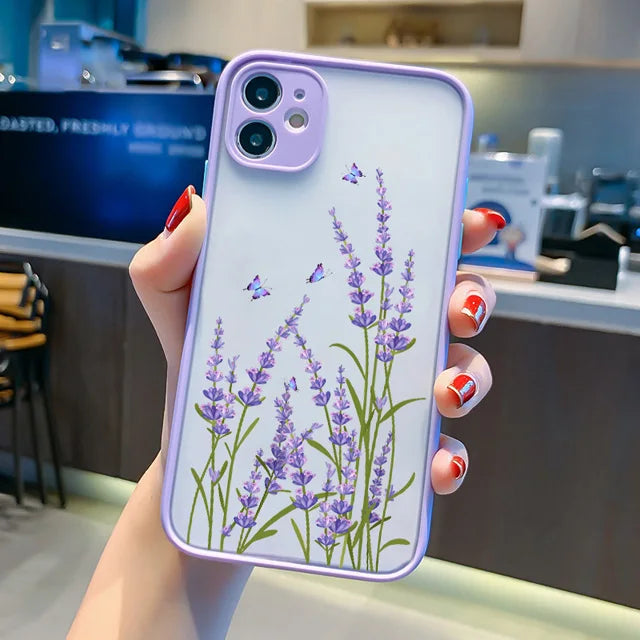 Hand Painted Phone Case For iPhone 17 16 15 X XS XR Flower Shockproof Case For iPhone 16 Plus 13 12 11 14 15 16 Pro MAX Cover