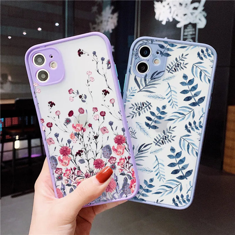 Hand Painted Phone Case For iPhone 17 16 15 X XS XR Flower Shockproof Case For iPhone 16 Plus 13 12 11 14 15 16 Pro MAX Cover