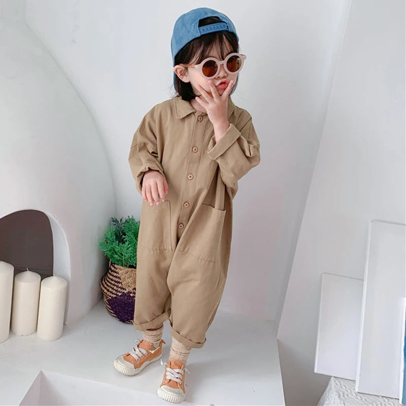 Children Clothing Jumpsuit 2026 Autumn New Boys Girls Casual Letter Tooling Denim Baby Kids Clothes Japanes & Korean Style 1-7 Y