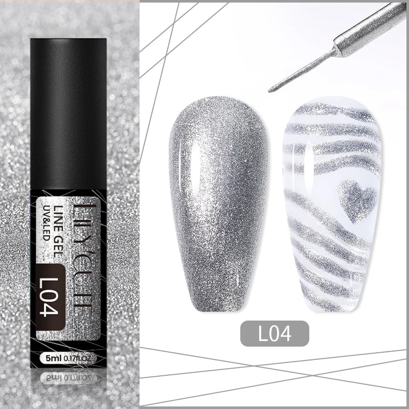 LILYCUTE 5ml Reflective Glitter Liner Gel Nail Polish Superflash Colorful Sparkling Graffiti Painting Stripe Pull Line Nail Gel