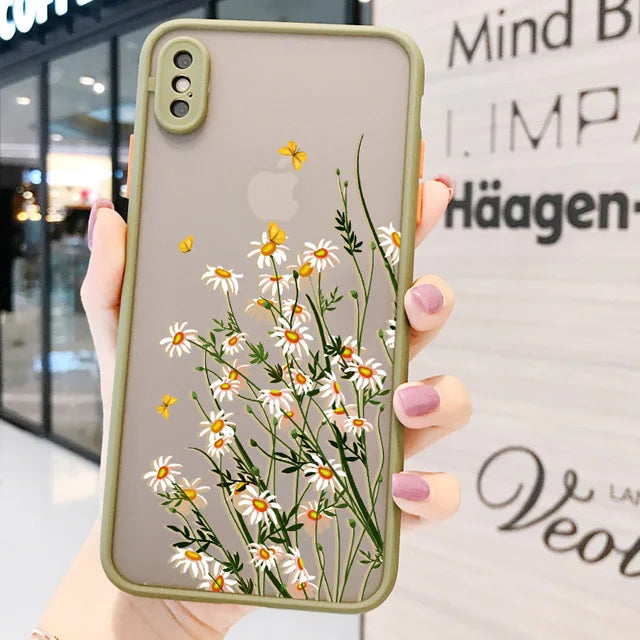 Hand Painted Phone Case For iPhone 17 16 15 X XS XR Flower Shockproof Case For iPhone 16 Plus 13 12 11 14 15 16 Pro MAX Cover