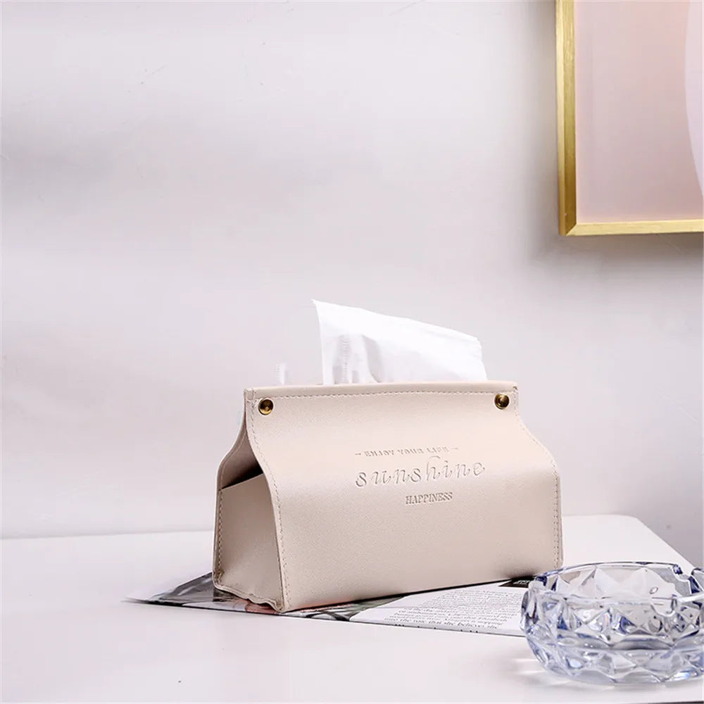 Nodic Environmental PU Leather Napkin Holder Foldable Tissue Box Home Office Waterproof Dustproof Storage Box Sundries Ontainer