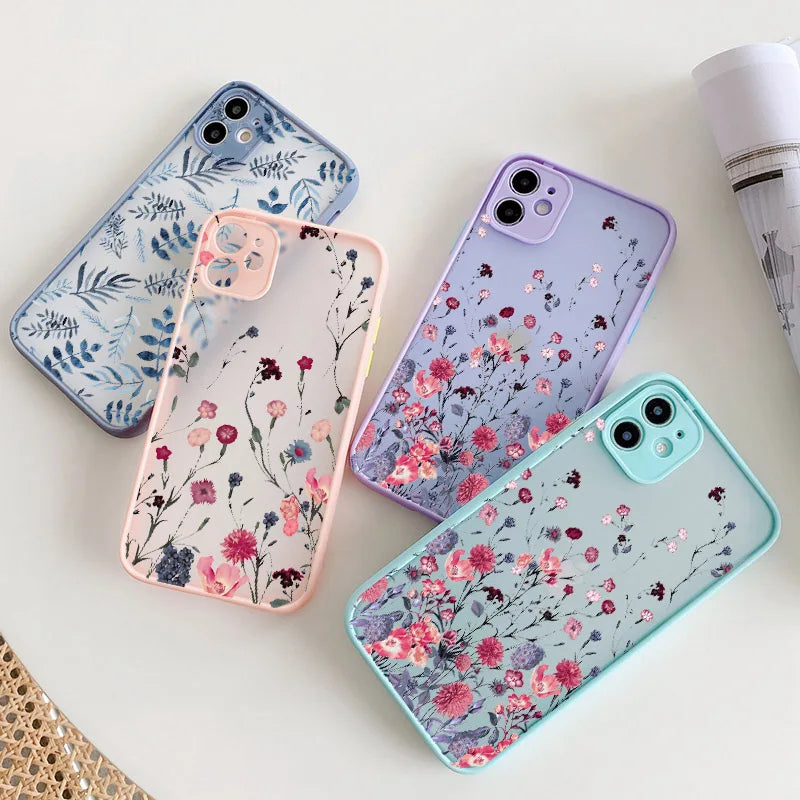 Hand Painted Phone Case For iPhone 17 16 15 X XS XR Flower Shockproof Case For iPhone 16 Plus 13 12 11 14 15 16 Pro MAX Cover