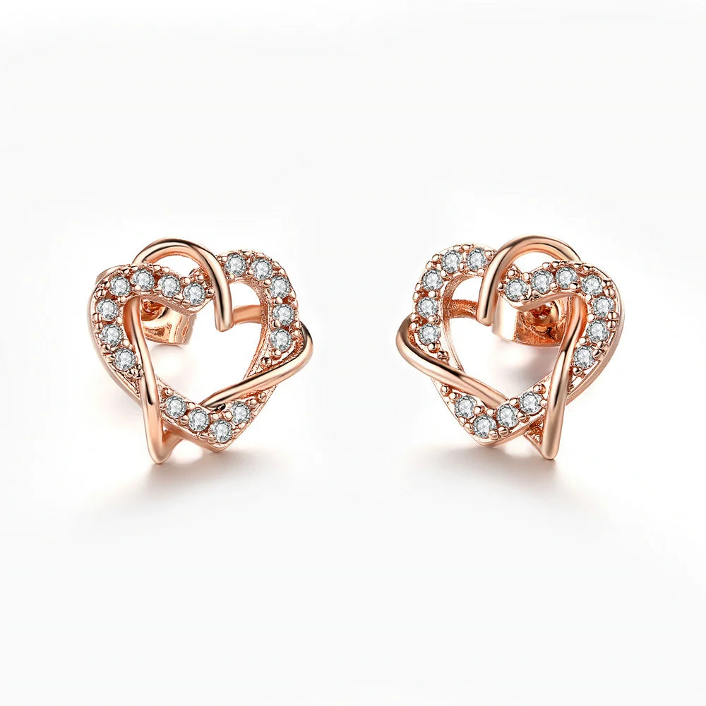 Love Heart Intertwined Stud Earrings for Women Rose Gold Color Crystal Earrings Wedding Engagement Jewelry For Bridal DFE030M