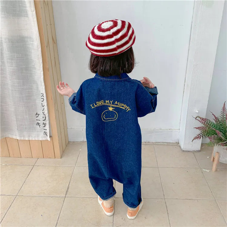 Children Clothing Jumpsuit 2026 Autumn New Boys Girls Casual Letter Tooling Denim Baby Kids Clothes Japanes & Korean Style 1-7 Y