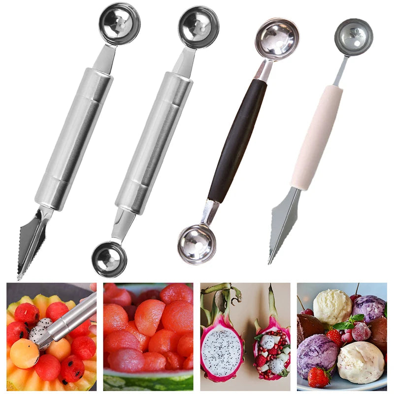 Fruit Spoon Digging Double Headed Stainless Steel Portable Multifunctional Melon Baller Scoop DIY Fruit Platter Ball Tool TMZ