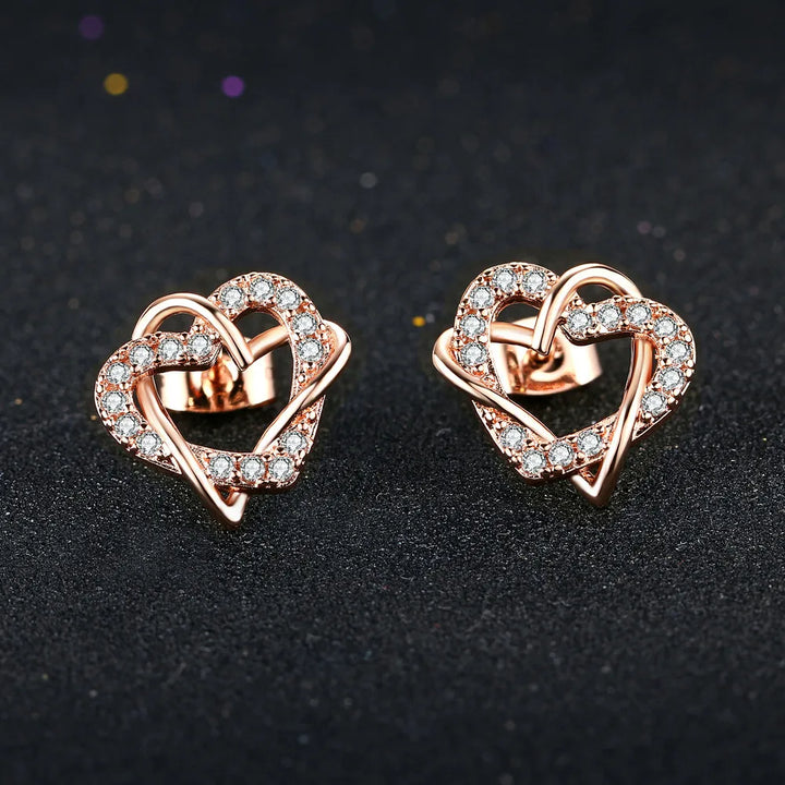 Love Heart Intertwined Stud Earrings for Women Rose Gold Color Crystal Earrings Wedding Engagement Jewelry For Bridal DFE030M