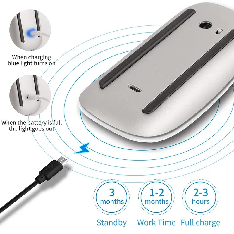 Lenovo Wireless Mouse Rechargeable Bluetooth 5.0 Silent Surface Touch Mice Ultra-thin Magic Mouse For Laptop Ipad Mac PC Macbook