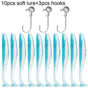 10PCS Soft Lure 5.5cm 7cm 10cm T Tail Worm 3PCS Jigging Head Hook 3g 5g 10g Metal Jig Carp Fishing Pesca Swimbait Gear Kit Bait