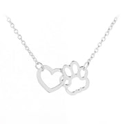 Hollow Pet Paw Footprint Necklaces Cute Animal Dog Cat Love Heart Pendant  For Women Girls Jewelry
