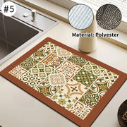 Printed Dish Drying Mat Super Absorbent Coffee Drain Pad Tableware Draining Pad Quick Dry Rug Kitchen Dinnerware Placemat