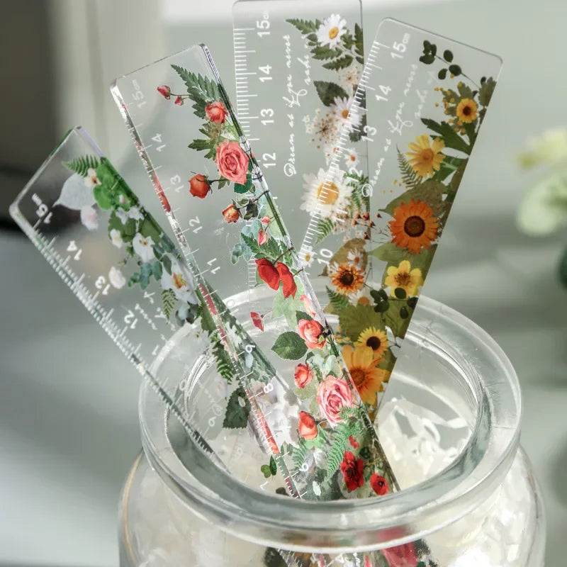 15cm Daisy Rose Ruler Student Flower Rulers Multifunction DIY Drawing Tools Measuring Tool School Office Drawing Supply