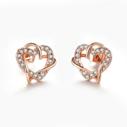 Love Heart Intertwined Stud Earrings for Women Rose Gold Color Crystal Earrings Wedding Engagement Jewelry For Bridal DFE030M