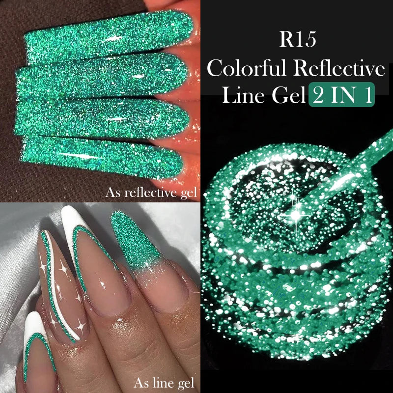 LILYCUTE 5ml Reflective Glitter Liner Gel Nail Polish Superflash Colorful Sparkling Graffiti Painting Stripe Pull Line Nail Gel