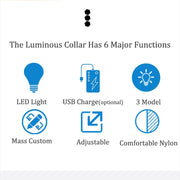 USB Rechargeable/Button Battery Dog Collar Light Luminous Flashing Glowing Nylon Reflective LED Dog Collar Night Safety For Cats