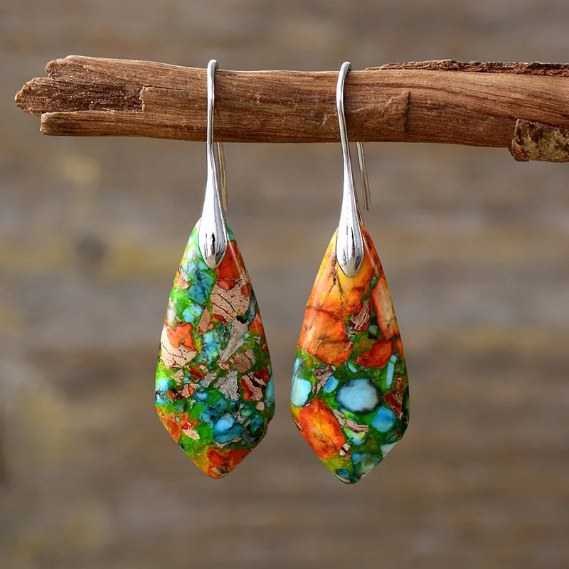 Bohemian Emperor Stone Geometric Pendant Earring Popular Natural Stone Jewelry Earrings for Women Luxury Boho Original earring