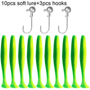 10PCS Soft Lure 5.5cm 7cm 10cm T Tail Worm 3PCS Jigging Head Hook 3g 5g 10g Metal Jig Carp Fishing Pesca Swimbait Gear Kit Bait