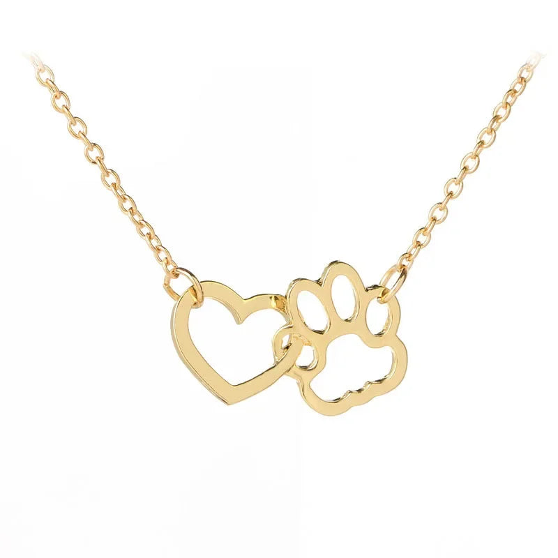 Hollow Pet Paw Footprint Necklaces Cute Animal Dog Cat Love Heart Pendant  For Women Girls Jewelry