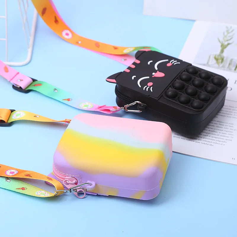 Kawaii Unicorn Cross Bag Fidget Toys For Girls Handbag Coin Pouch Purse Push Bubble Relief Stress Squeeze Toys Messenger Bags
