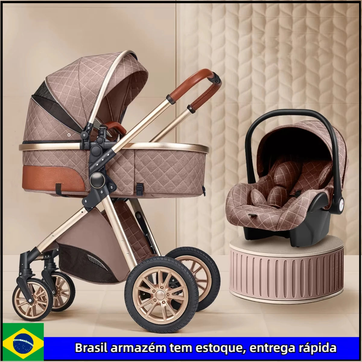 Multi-functional Baby Stroller 3 in1,Portable Baby Carriage,Fold Pram,High Landscape Stroller,Newborn stroller With Car-Seat