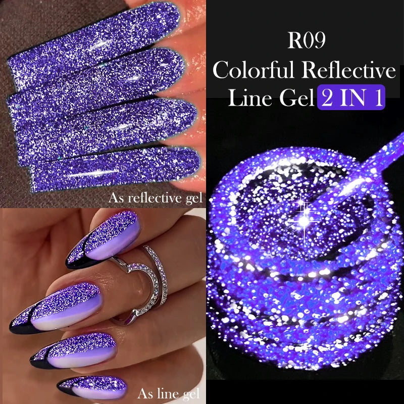 LILYCUTE 5ml Reflective Glitter Liner Gel Nail Polish Superflash Colorful Sparkling Graffiti Painting Stripe Pull Line Nail Gel