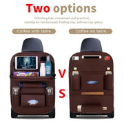 Car Seat Back Organizer with Foldable Table Tray PU Leather Storage Organizer with Pockets Kick Mats Seat Interior Accessories