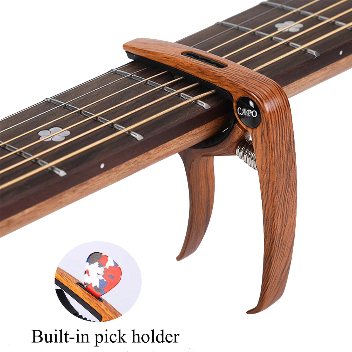 Miwayer Multifunctional Guitar Capo – Built-in Pick Storage & String Pin Remover, Spring Loaded, Silicone Pad, for Guitar/Bass