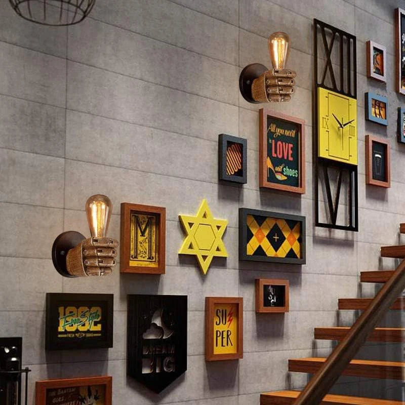 Nordic Retro Resin Wall Lamp Left Hand Right Hand Fist Sconces Wall Fixture Home Decor Light Indoor Restaurant Bar Decoration