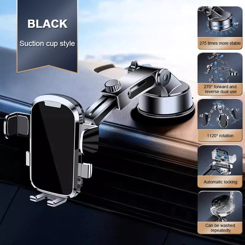 SEAMETAL Car Phone Holder Suction Cup Stand Gravity Dashboard Phone Mount Stand GPS Universal For iPhone 15 14 13 Xiaomi Samsung