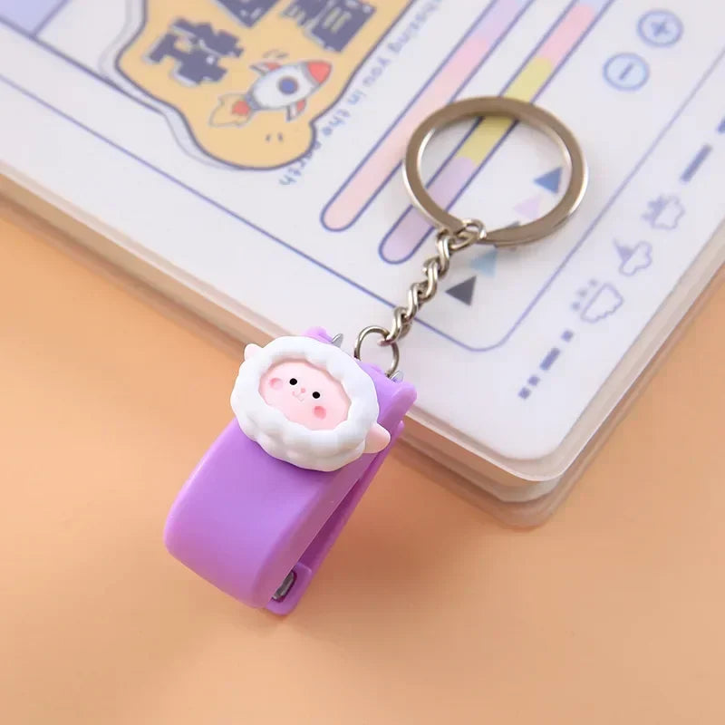 Cartoon Mini Stapler Keychain Kawaii Animal Trumpet Stapler Book Paper Binding Machines Student Stationery Cute Desk Accessories