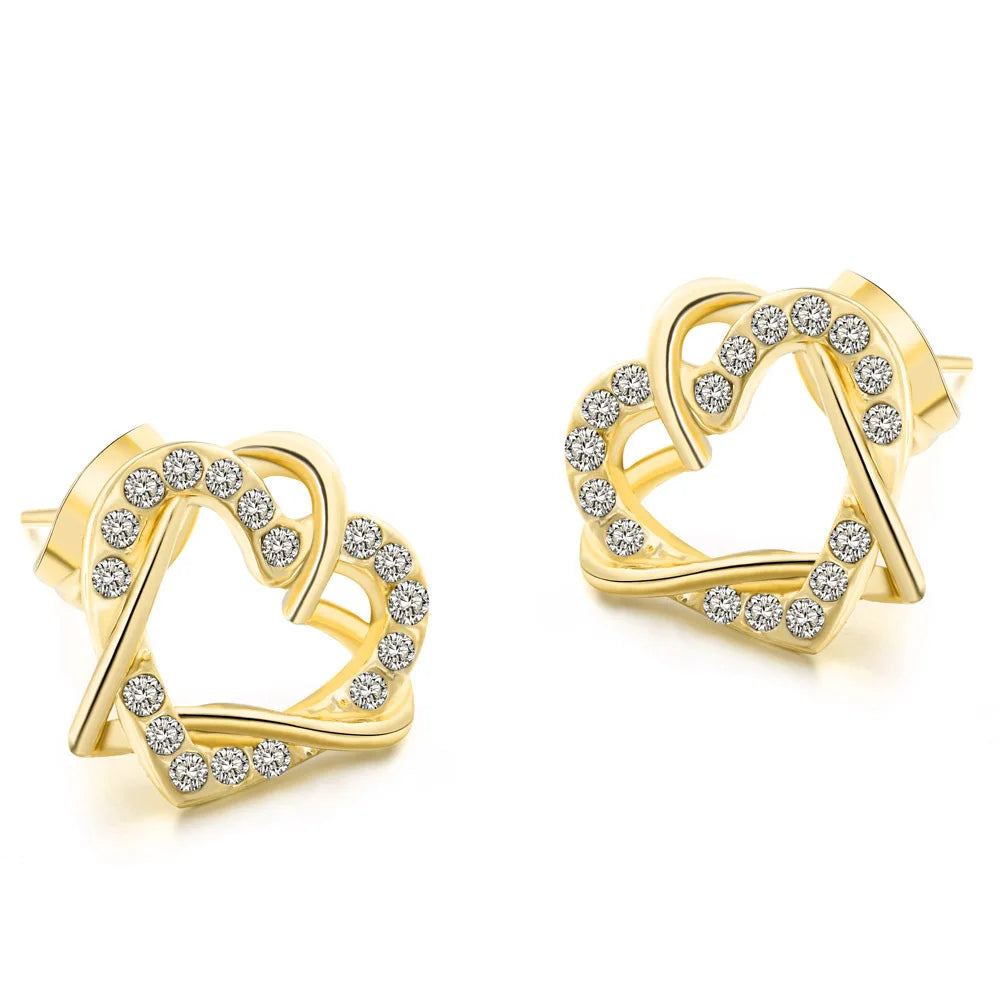 Love Heart Intertwined Stud Earrings for Women Rose Gold Color Crystal Earrings Wedding Engagement Jewelry For Bridal DFE030M