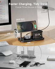 25W Magnetic Wireless Charger Stand Bluetooth Speaker Fast Charging For iPhone Samsung S26 S25/Z Fold 7 Galaxy Watch Ultra 8 7