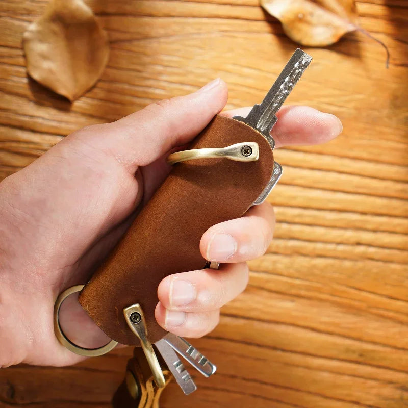 Leather Key Holder for Car Keys Keychain Mens Keys Organizer Pocket Compact Keychain Case & Cover EDC Smart Keyholder Keycase