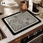 Printed Dish Drying Mat Super Absorbent Coffee Drain Pad Tableware Draining Pad Quick Dry Rug Kitchen Dinnerware Placemat