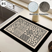 Printed Dish Drying Mat Super Absorbent Coffee Drain Pad Tableware Draining Pad Quick Dry Rug Kitchen Dinnerware Placemat