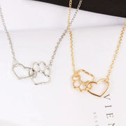 Hollow Pet Paw Footprint Necklaces Cute Animal Dog Cat Love Heart Pendant  For Women Girls Jewelry